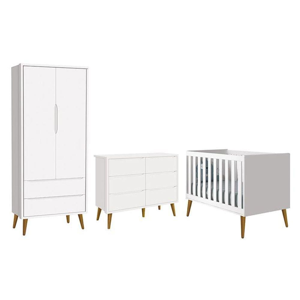Dormitório Completo Infantil Theo 2 Portas, Cômoda 6 Gavetas e Berço com Pés Amadeirado - Reller Móveis