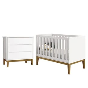Jogo de Quarto Infantil Cômoda 3 Gavetas e Berço Classic com Pés Amadeirado - Reller Móveis