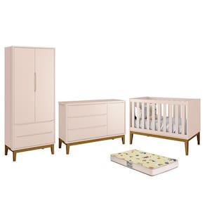 Dormitório Infantil Classic 2 Portas, Cômoda 1 Porta, Berço com Pés Amadeirado e Colchão D18 - Reller Móveis