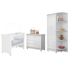 Dormitório Infantil Doce Sonho 2 Portas, Cômoda 1 Porta e Berço com Rodízio - Qmovi