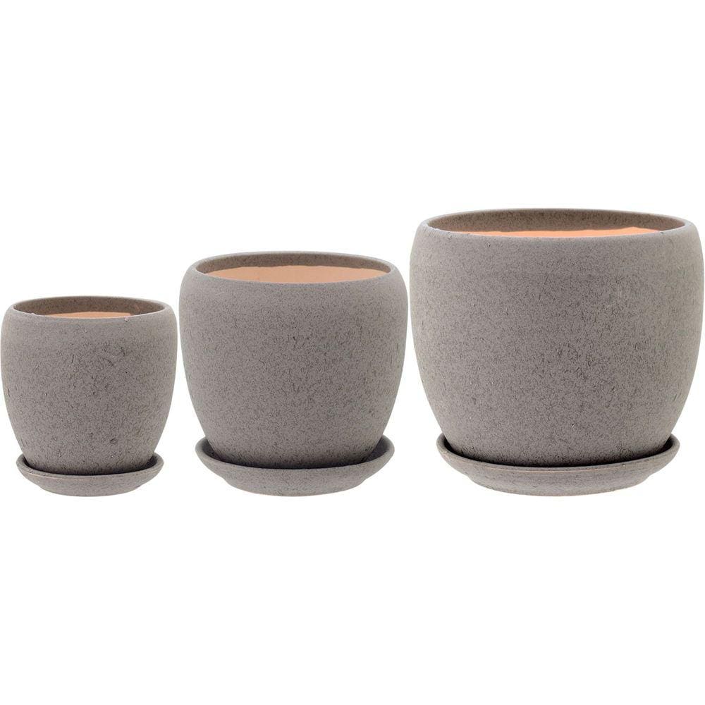 Cachepô Cerâmica Cinza 3Pç
