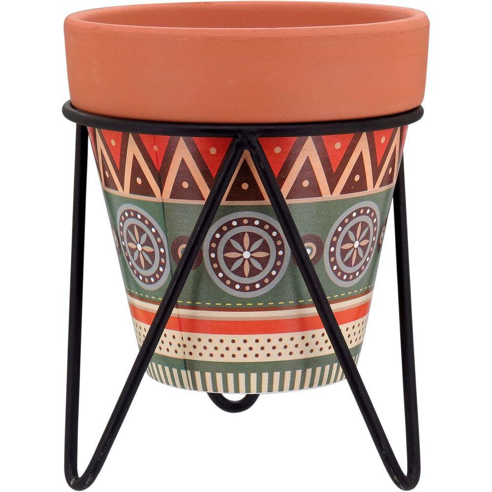 CACHEPÔ 10x13x13cm CERÂMICA COLOR COM SUPORTE