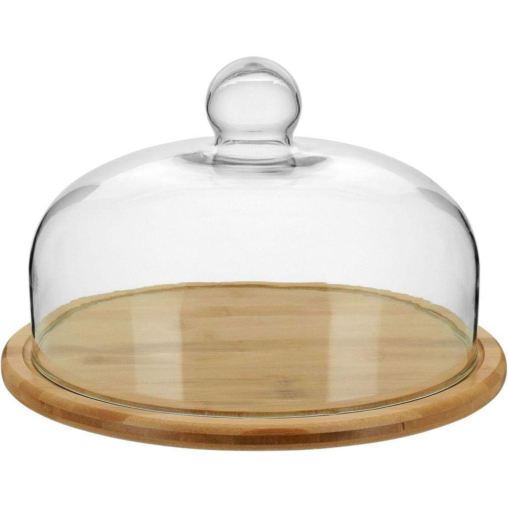 PRATO BOLO 18x29x29cm BAMBU NATURAL TAMPA VIDRO