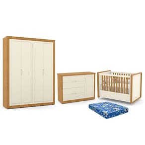 Dormitório Tutto New 4 Portas, Cômoda 1 Porta, Berço com Colchão - Matic Móveis