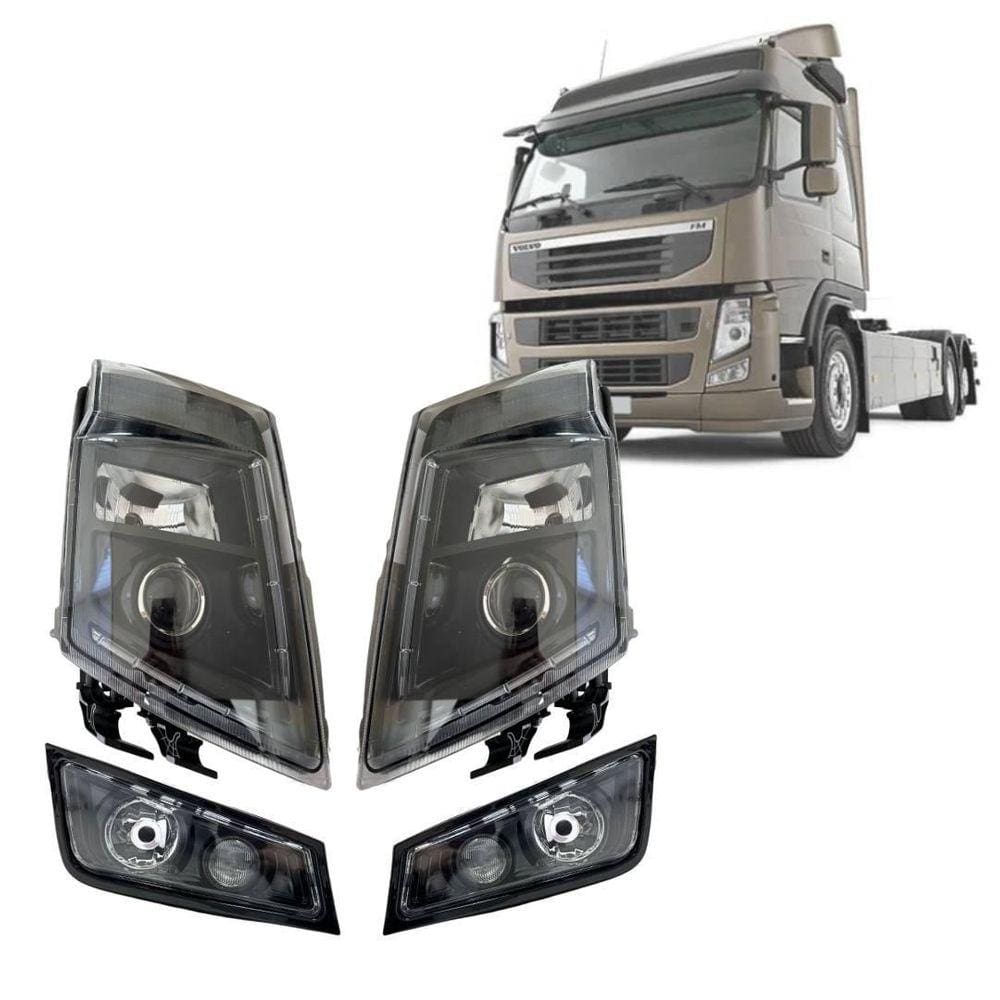 Kit Farol Principal Auxiliar Volvo Fm Fh 13 Masc Negra Black