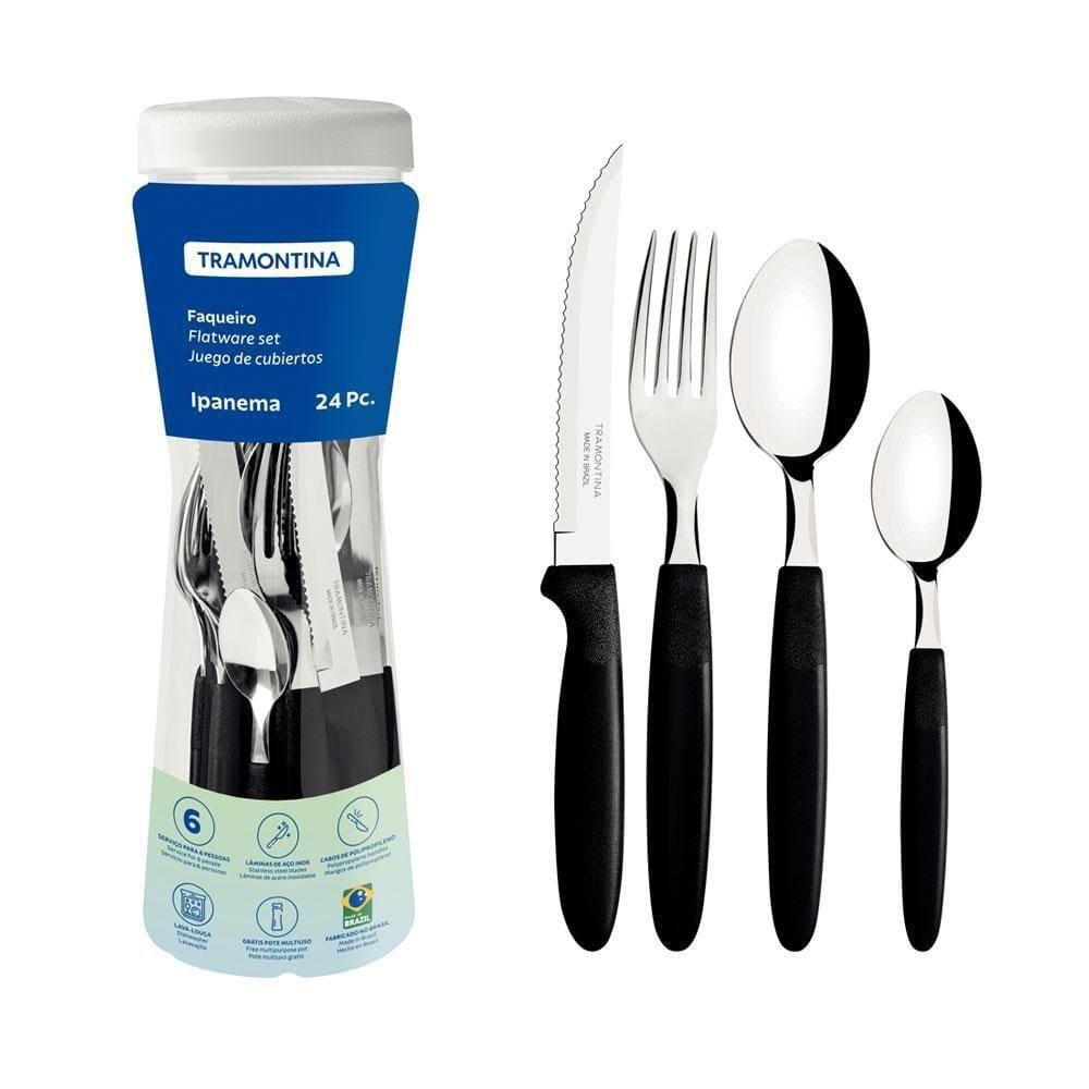 Conjunto Faqueiro 24 Peças Ipanema Lâmina Inox Cabo Preto - Tramontina 23399091