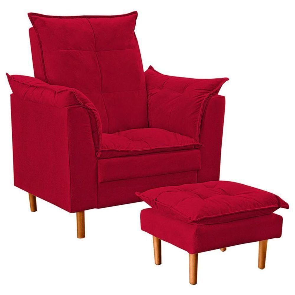 Poltrona De Amamentação Celine Com Puff Suede Vermelho