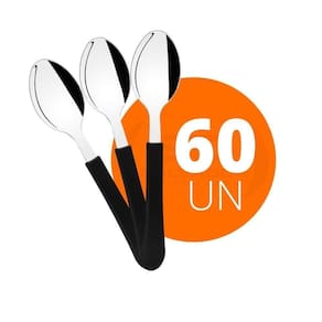 Kit - 60 Colheres De Sobremesa Leme Com Lâmina Em Aço Inox Cabo Preto Cspbag - Tramontina