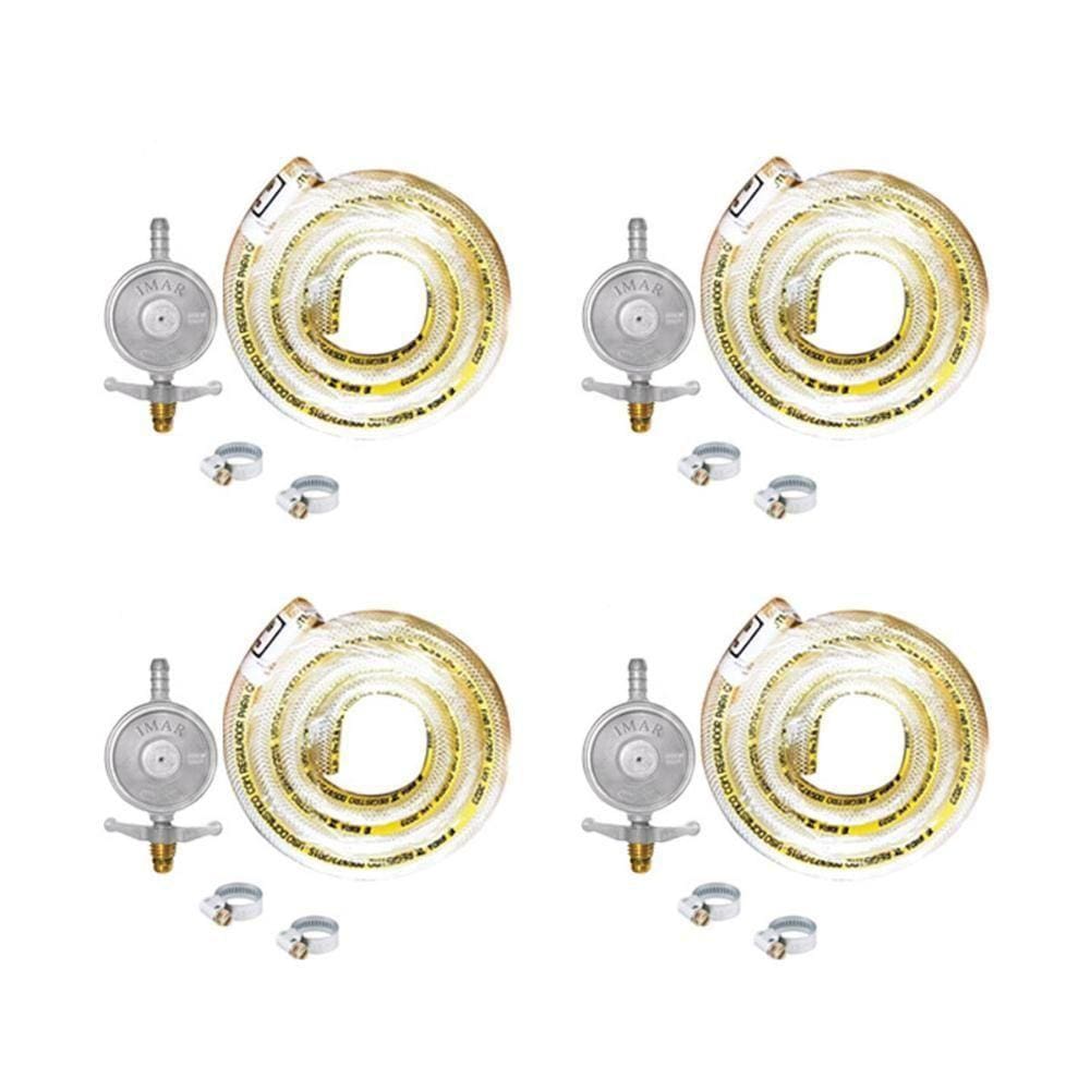 4 Kit Gás Bp 1kg Completo (válvula, Mangueira 1,25m E 2 Abraçadeiras) - Imar
