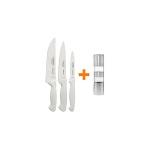 Kit - Faqueiro Premium 3 Peças + 1 Moedor De Sal Ou Pimenta Duplo Em Acrílico E Inox - Tramontina