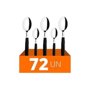 Conjunto Chá E Sobremesa Ipanema 72 Peças Lâminas Aço Inox Cabo Preto Ptop - Tramontina