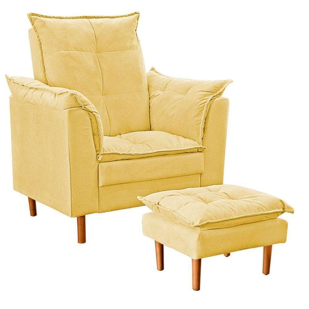 Poltrona De Amamentação Celine Com Puff Suede Amarelo