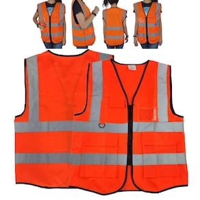 Coleite Sinalizador Faixa Refletiva EPI Blusao Fluorescente Segurança Trabalho Obra Transito Construçao Guarda Bolsos Ziper