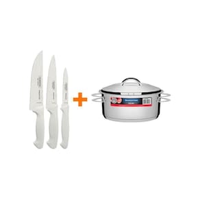 Kit - Faqueiro Premium 3 Peças + 1 Panela Inox Solar 4,7 Lts Solar Pit1 - Tramontina