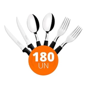 Kit - Jogo De Facas, Garfos E Colheres Ipanema 180 Peças Em Aço Inox Cabo Preto Ptop - Tramontina