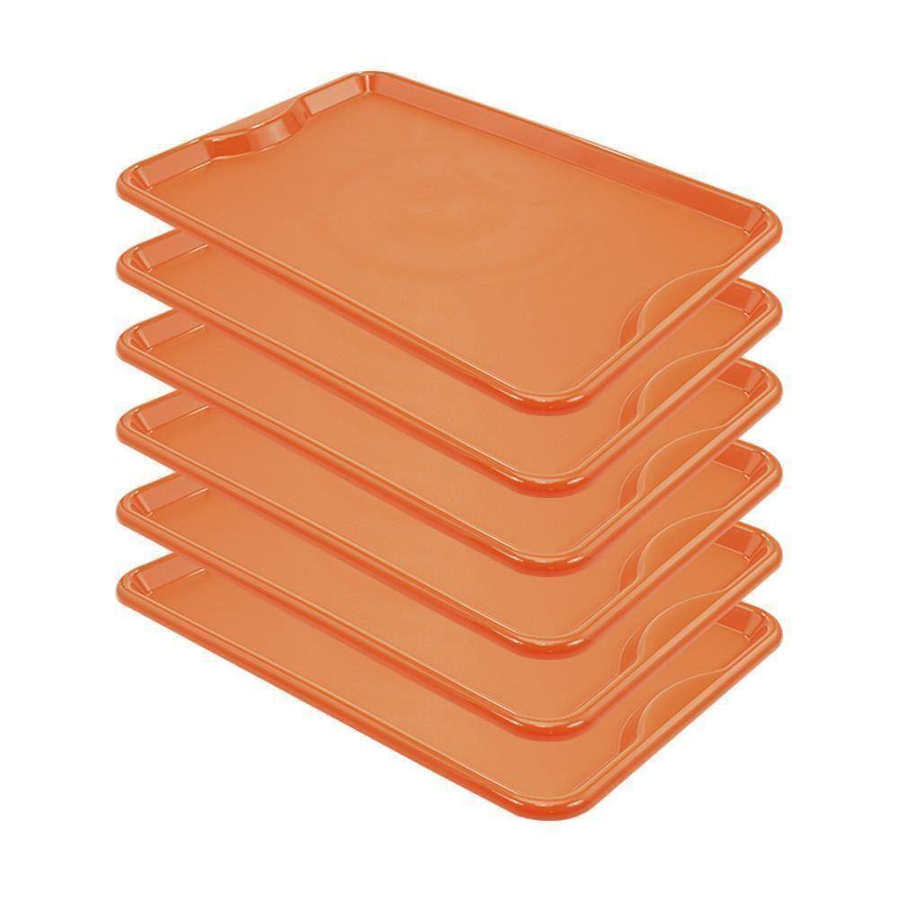 Conjunto 6 Bandejas Plásticas Self-service Refeição 48 X 32,5 X 2 Br-100 Laranja - Della Plast