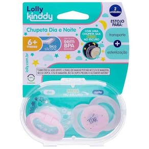 Kit 2 Chupetas - Silicone - Dia e Noite - 6m - Rosa - Lolly Kinddy
