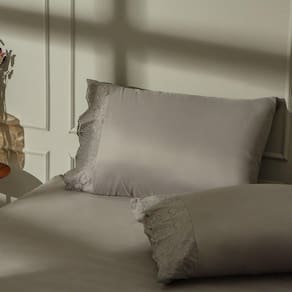 Jogo de Cama 3 Peças Acetinado Bordado Inglês Cinza LMPeter Casal