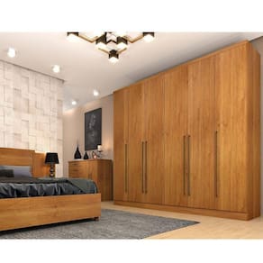 Quarto de Casal Roupeiro 6 Portas Portugal, Cama Casal Queen, Cabeceira e Cômoda 5 Gavetas Cinamomo