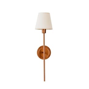Arandela Tocheiro Cobre com Cúpula Tecido Cru 63cm 1E27