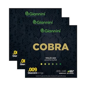 Kit 3 Encordoamentos Violão Giannini Aço Cobra Bronze GEEWAK 85/15 0.009"