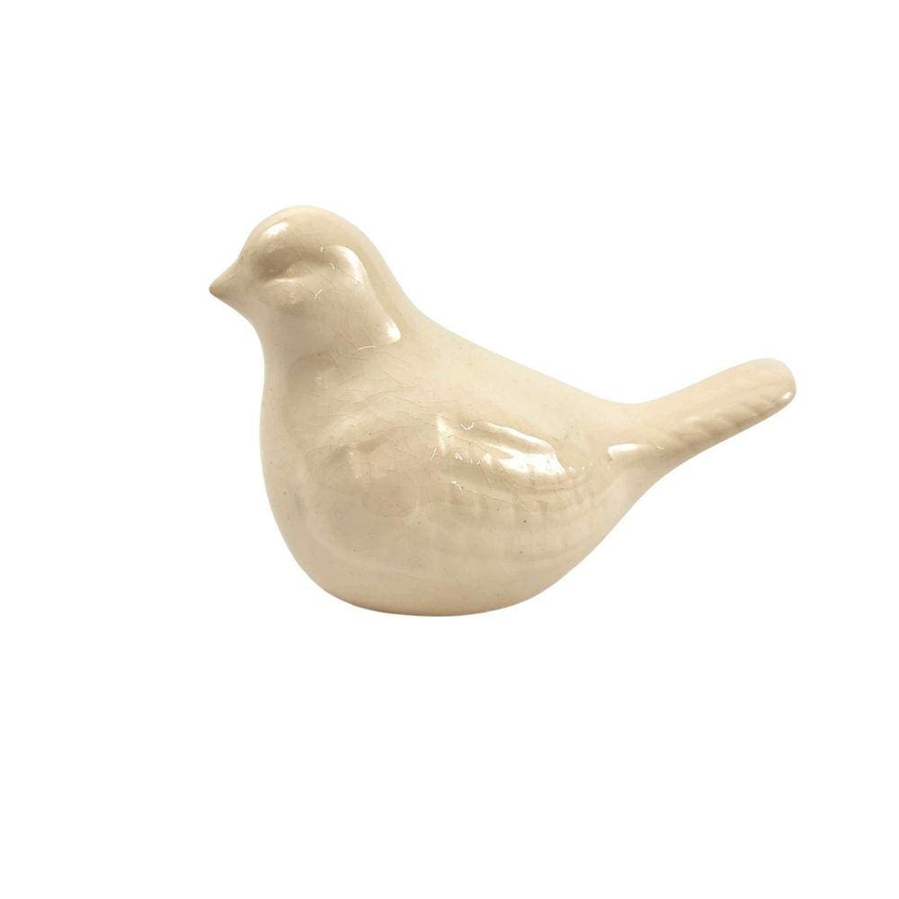 Enfeite Pássaro Bege Craquelê 9X13X7Cm Decoração Cerâmica