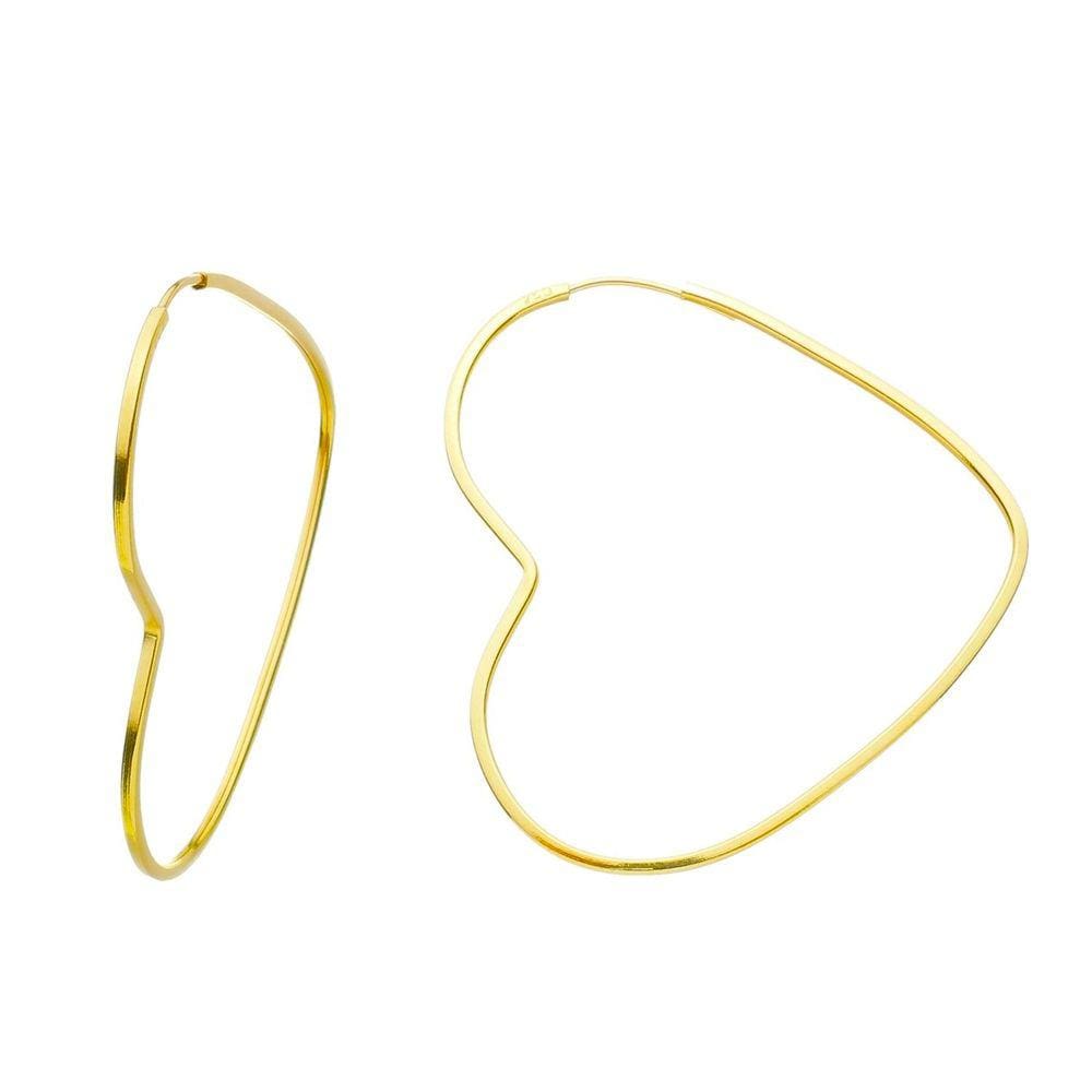 Brinco Ouro 18k 750 Argola Coracão Adulto 2.5cm
