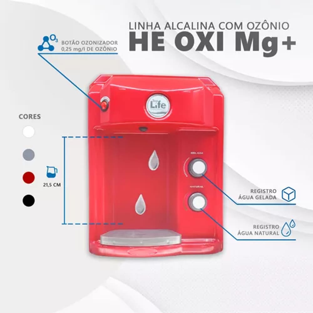 Filtro Purificador Água Gelada e Natural Super Alcalina Ionizada e Ozônio c/ adição minerais e Magnésio Mg+ - Top Life