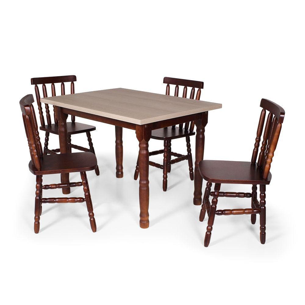 Conjunto Mesa de Jantar Retangular 110x80cm Imbuia com 4 Cadeiras em Madeira Maciça Assento Reto Mônaco Imbuia - Straub