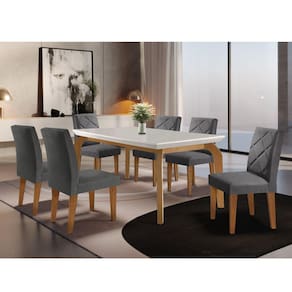 Conjunto Mesa 180 Canto Reto Dublin e 6 Cadeiras Irlanda Rufato Linho Grafite/Off White/imbuia