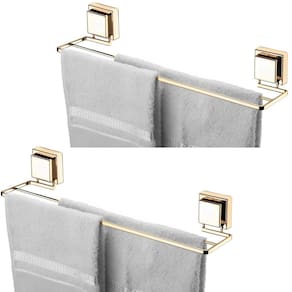Kit 2 Suporte Porta Toalha Toalheiro Duplo 45cm Ventosa Parede Banheiro Dourado - Future