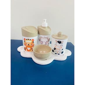 Kit Higiene Safari c/BANDEJA COLOR NUVEM (Elefante, Zebra, Tigre)
