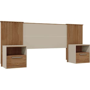 Cabeceira De Cama Extensível 2 Mesas com Gaveta Ripado 140/193 Lucius Bt Of Wh - Caemmun