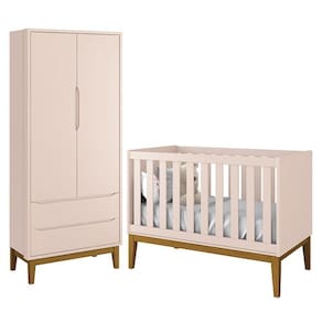 Jogo de Quarto Infantil Guarda Roupa 2 Portas e Berço Classic com Pés Amadeirado - Reller Móveis