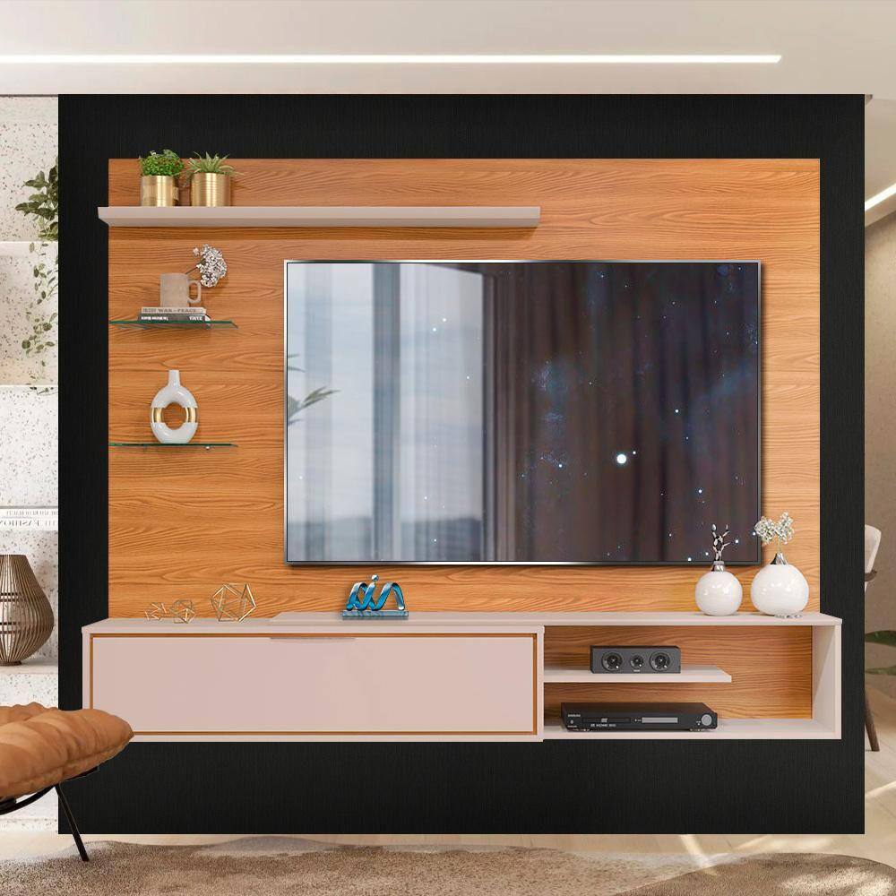 Painel Suspenso Tv Até 60 Polegadas Carvalho Nobre Griz Briana Shop Jm - Marrom