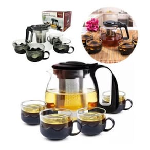 Chaleira Bule Infusor 1L E 4 Xícaras Em Vidro Inox Cozinha