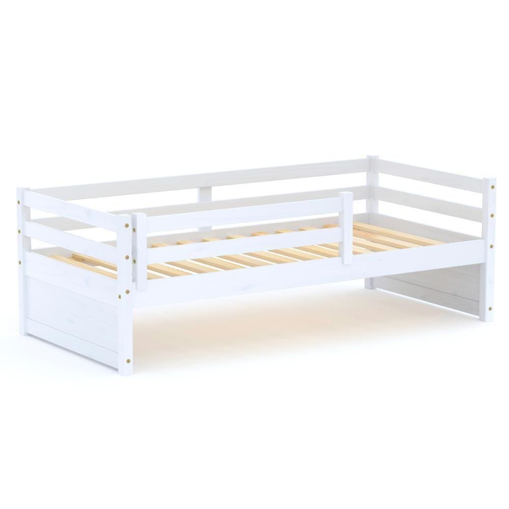 Cama Solteiro Eco com Grade de Proteção Madeira Maciça Branco Mobilistore