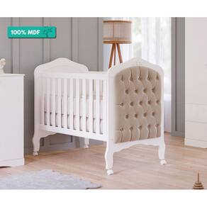 Berço Mini Cama 100% MDF Com Capitone Harmonia Permobili Branco/Bege