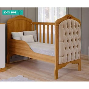 Berço Mini Cama 100 % MDF Com Capitone Harmonia Permobili Nature/Branco