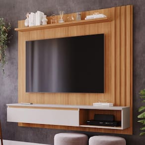 Painel Para Tv Até 60 Polegadas 100%Mdf C/ 1 Porta E Nicho Panama Plus Permobili Nature/Off White