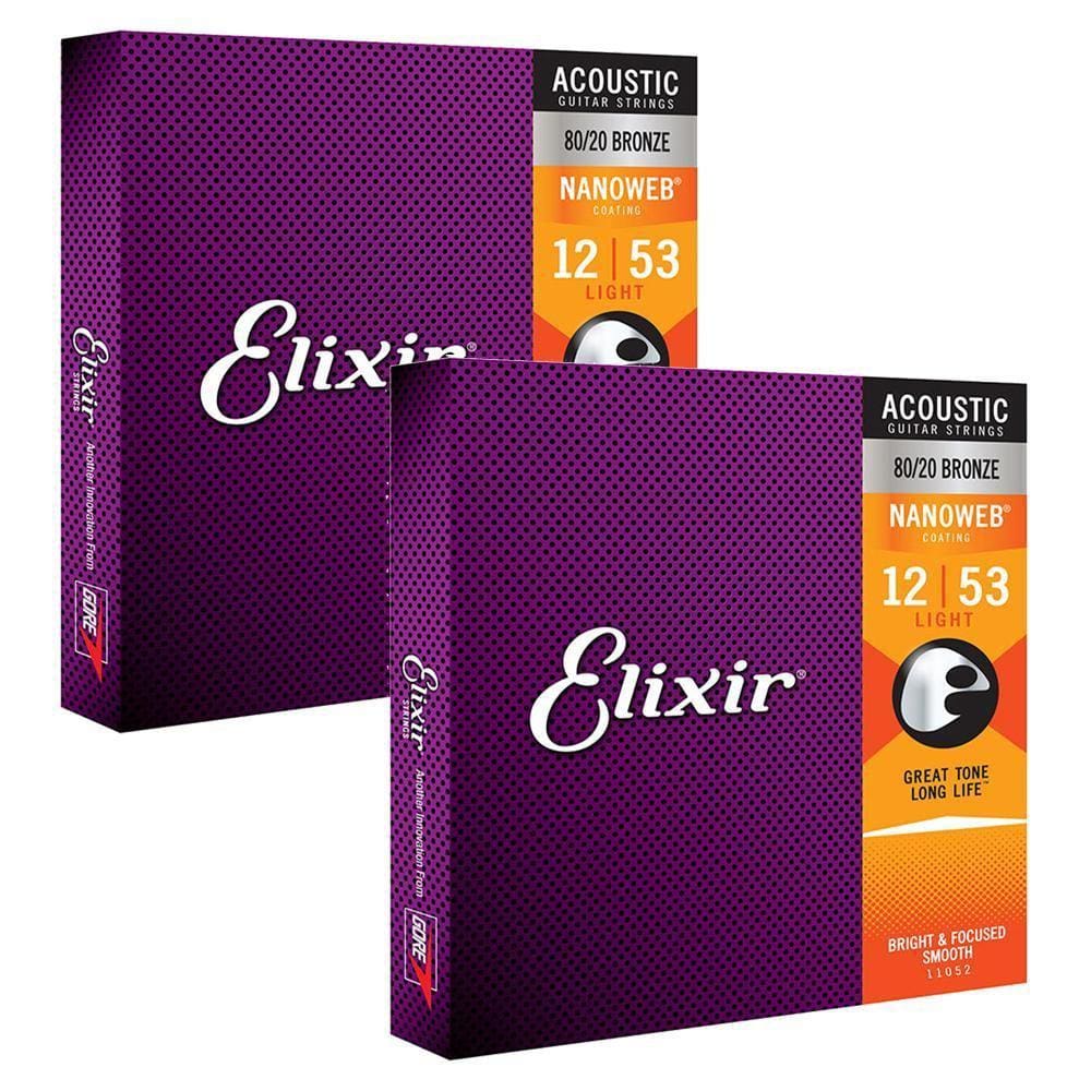 2 Encordoamentos Violão Aço Elixir .012 11052 Light Nanoweb
