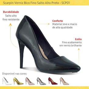 Scarpin Feminino Verniz Com Bico Fino E Salto Alto 10cm