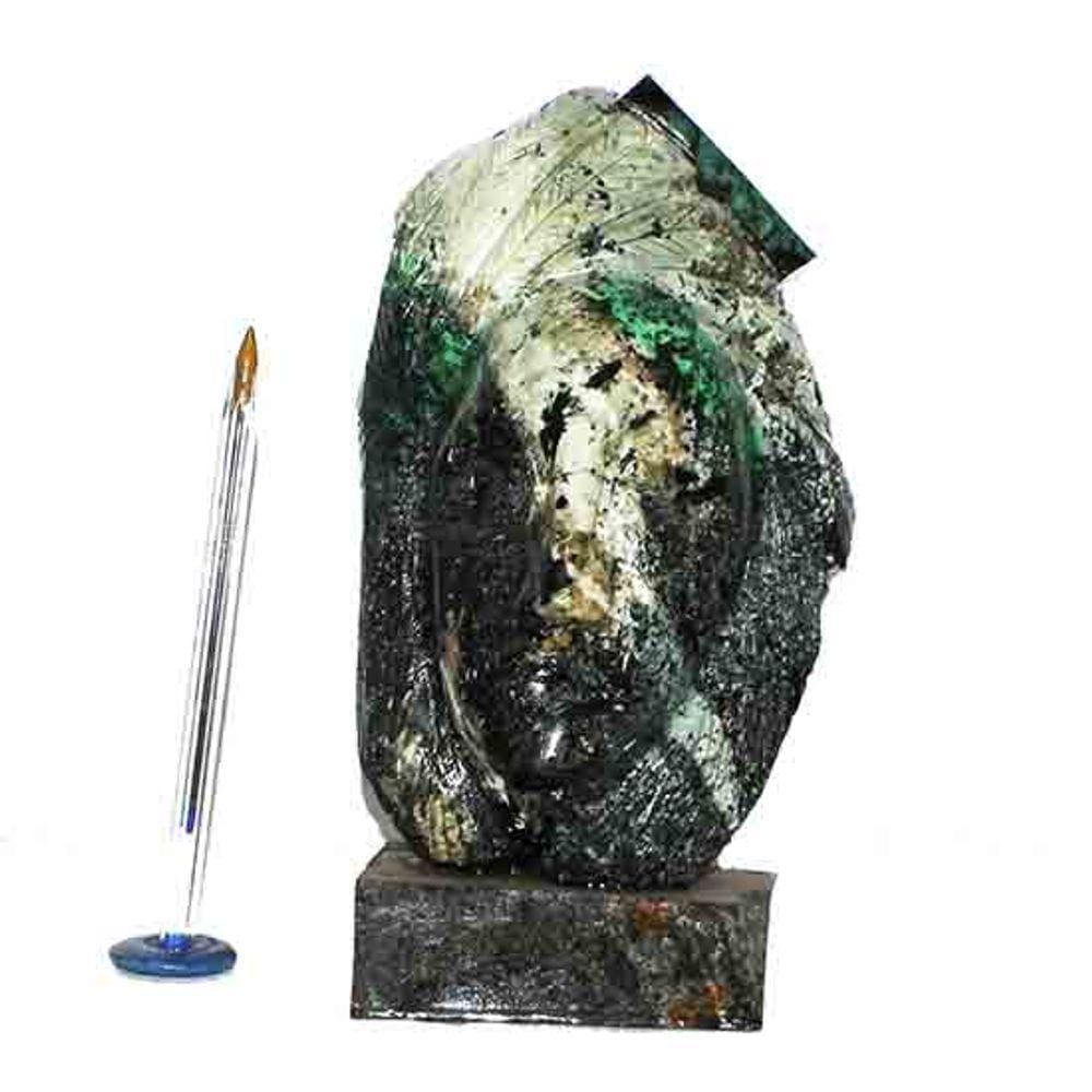 Busto de Artesanato Rosto Esculpido Esmeralda no Xisto 24cm