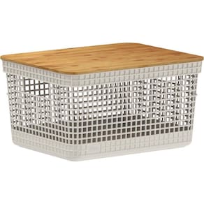 Cesto Organizador Grid Com Tampa De Bambu 8L Bege - Ou