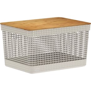 Cesto Organizador Grid Com Tampa De Bambu 20L Bege - Ou