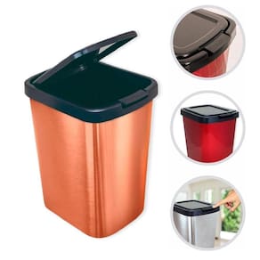 Lixeira Cesto Com Tampa Click Inox Metalizada 9 Litros