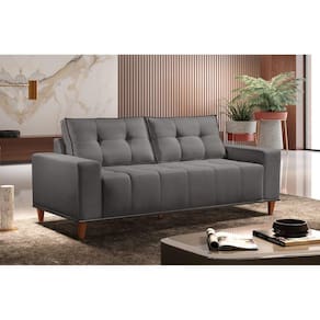 Sofá 3 Lugares Veludo 220cm com Molas Beny Cinza Prata