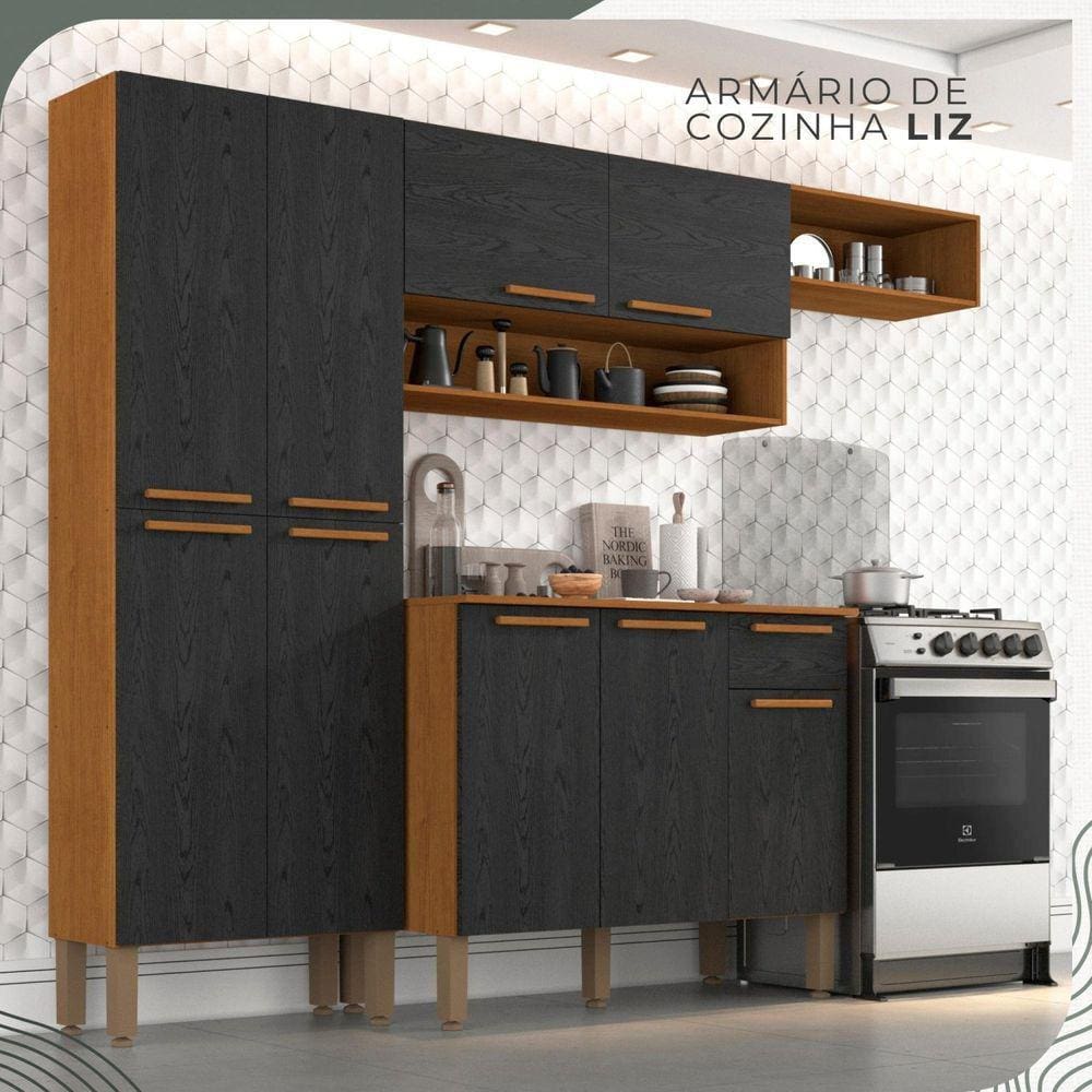 Cozinha Compacta 4 Peças 9 Portas Liz Cinamomo/Preto