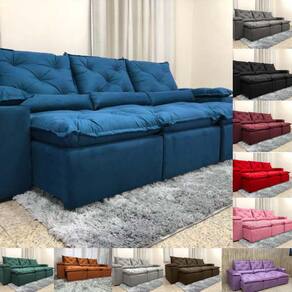 Sofá Reclinável Retrátil Veludo Varias Cores Elegante 2,70 m