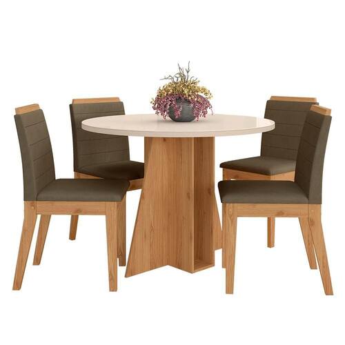 Conjunto mesa de jantar redonda 110cm com 4 cadeiras encosto